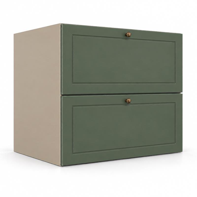 Módulo Balcão 80x68x56cm 2 Gavetas + 1 Gaveta Oculta 100% MDF Cozinha Provence Robel Fendi/Salvia Matte