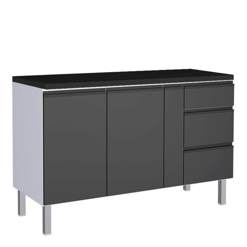 Balcão Para Cozinha de Aço 2 Portas 3 Gavetas e Porta Tempero Gaia 150cm Com Tampo Cozimax Preto