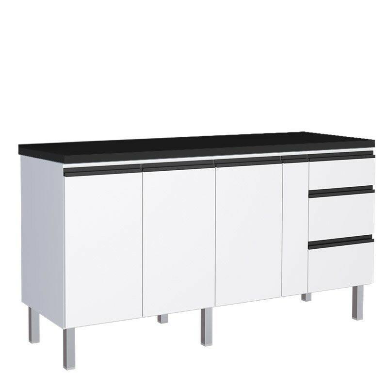 Balcão Para Cozinha de Aço 3 Portas 3 Gavetas e Porta Tempero Gaia 180cm Com Tampo Cozimax Branco 