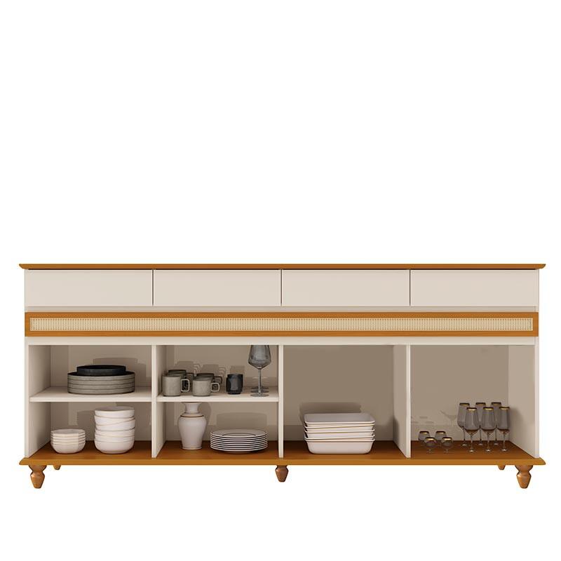 Buffet Sala Jantar Grande 184cm 4 Portas 4 Gavetas Açores EDN Off White/Cedro