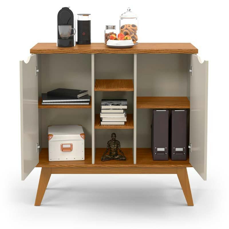 Balcão Pequeno Cantinho do Café 100cm 2 Portas Prism Patrimar Off White/Cumaru
