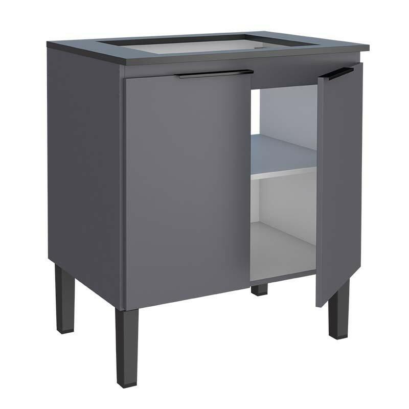 Balcão Madeira Para Cookto 4 Bocas com Tampo 77cm Cisne Cozimax Cinza