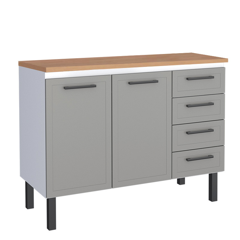 Balcão de Aço Com Tampo Madeira 117x91x52cm 2 Portas 4 Gavetas Juno 120 Cozimax Cinza/Jequitiba