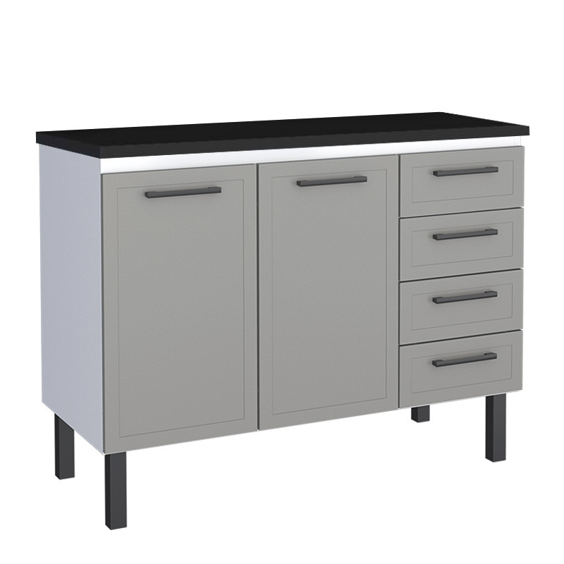 Balcão de Aço Com Tampo Madeira 117x91x52cm 2 Portas 4 Gavetas Juno 120 Cozimax Cinza/Preto