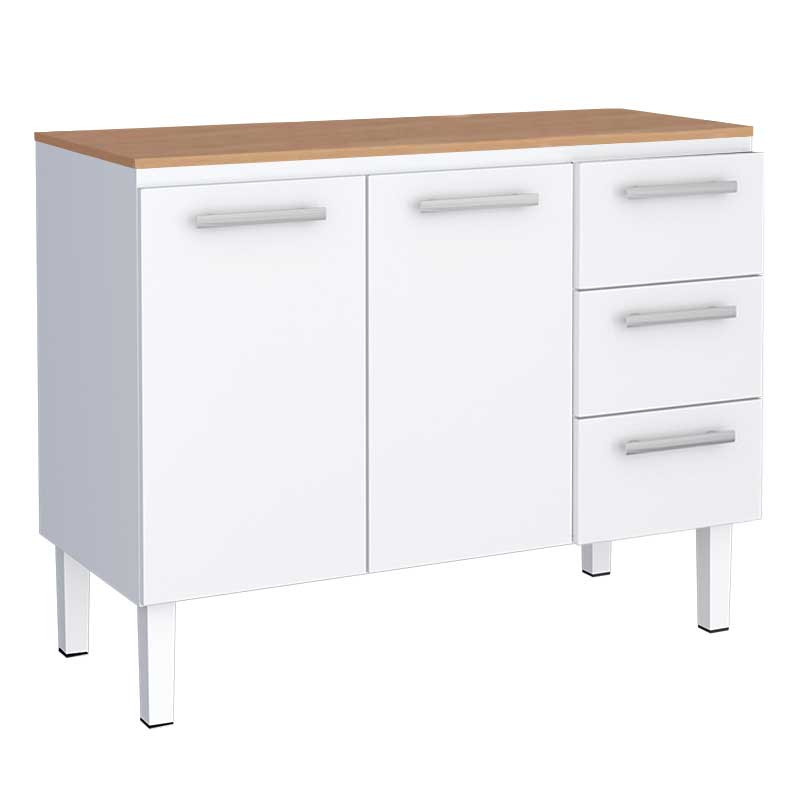 Balcão de Aço Cozinha 117x92x52cm 3 Gavetas Com Tampo Jequitiba Vênus 120 Cozimax Branco