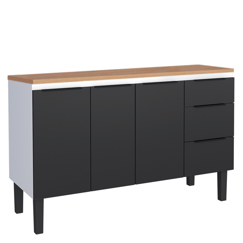 Balcão de Aço Com Tampo de Madeira 134x85x50cm Júpiter 140 Cozimax Preto/Jequitiba