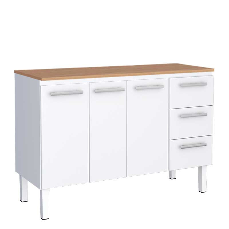 Balcão de Aço Cozinha 134x92x52cm 3 Gavetas Com Tampo Jequitiba Vênus 140 Cozimax Branco