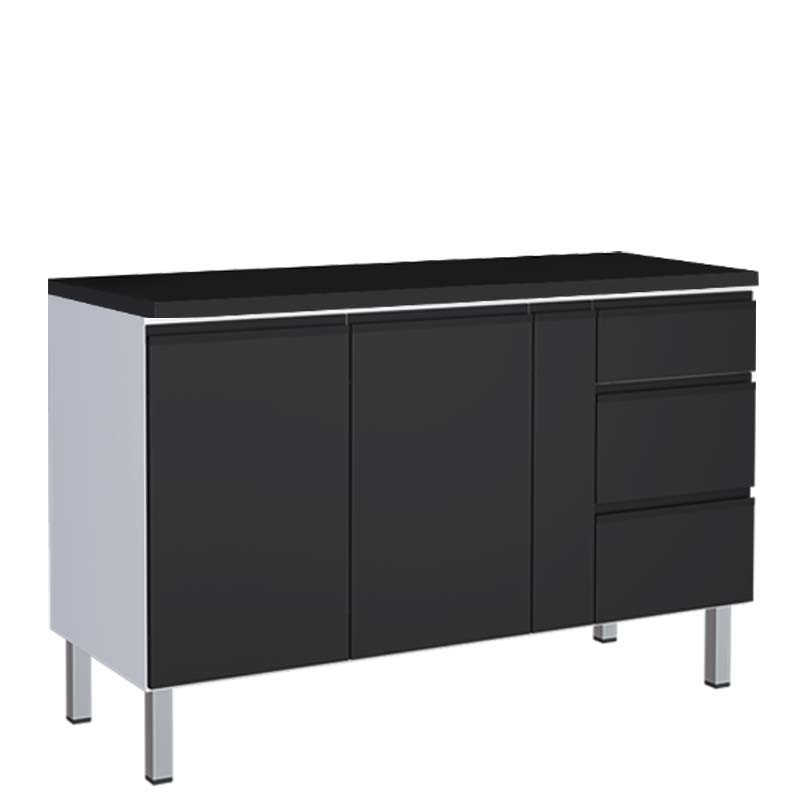 Balcão Para Cozinha de Aço 2 Portas 3 Gavetas e Porta Tempero Gaia 150 Com Tampo Cozimax Preto