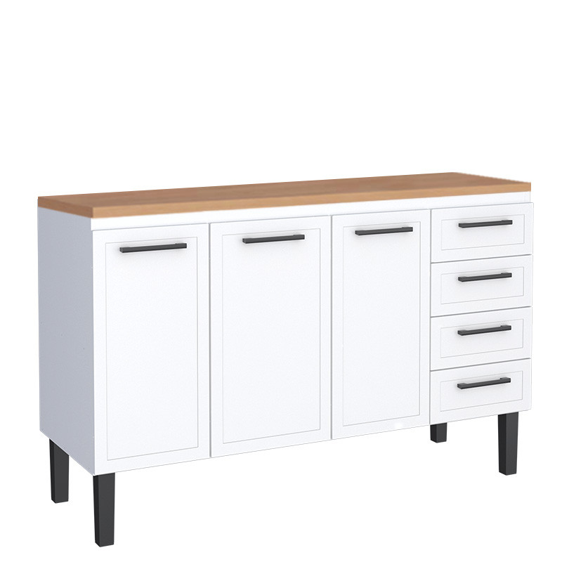 Balcão de Aço Com Tampo Madeira 144x91x52cm 3 Portas 4 Gavetas Juno 150 Cozimax Branco/Jequitiba