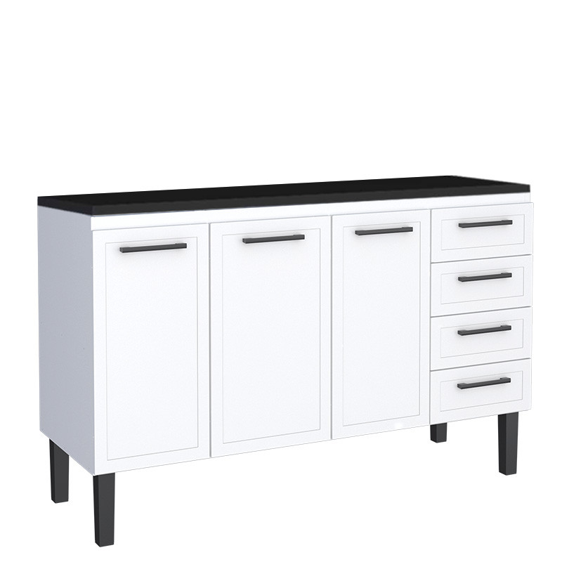 Balcão de Aço Com Tampo Madeira 144x91x52cm 3 Portas 4 Gavetas Juno 150 Cozimax Branco/Preto