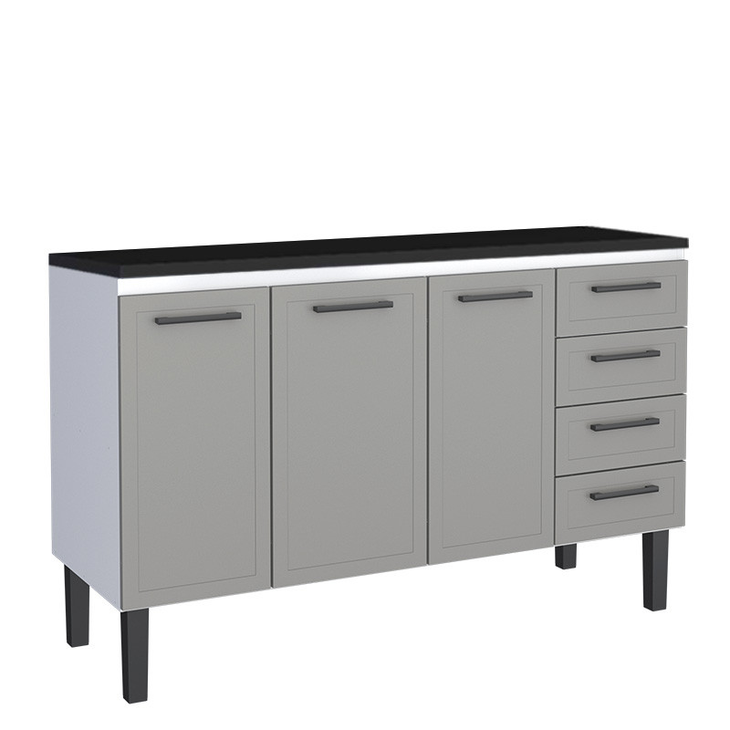Balcão de Aço Com Tampo Madeira 144x91x52cm 3 Portas 4 Gavetas Juno 150 Cozimax Cinza/Preto