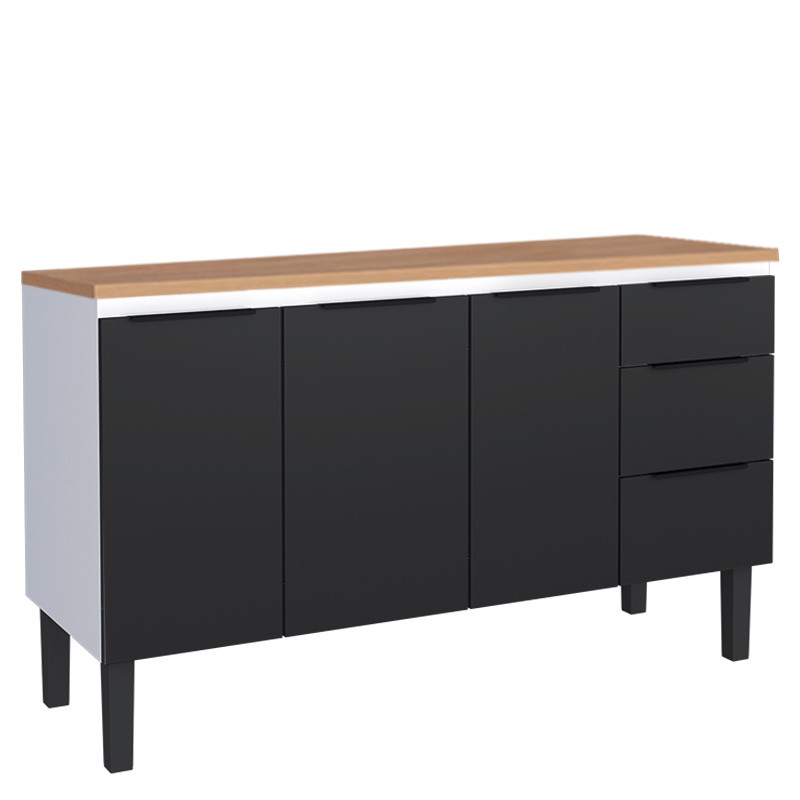 Balcão de Aço Com Tampo de Madeira 144x85x50cm Júpiter 150 Cozimax Preto/Jequitiba