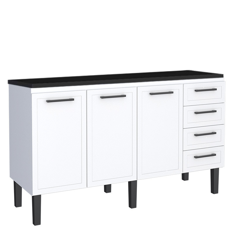 Balcão de Aço Com Tampo Madeira 153x91x52cm 3 Portas 4 Gavetas Juno 160 Cozimax Branco/Preto