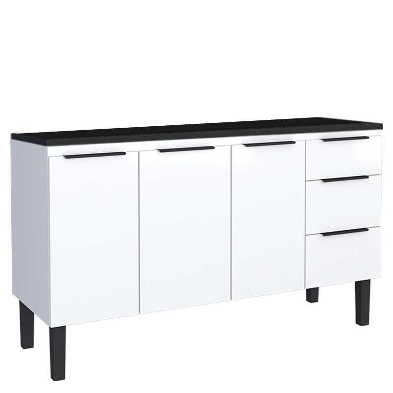 Balcão de Aço Com Tampo de Madeira 153x85x50cm Júpiter 160 Cozimax Branco/Preto