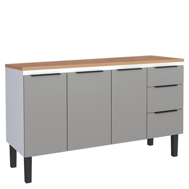 Balcão de Aço Com Tampo de Madeira 153x85x50cm Júpiter 160 Cozimax Cinza/Jequitiba