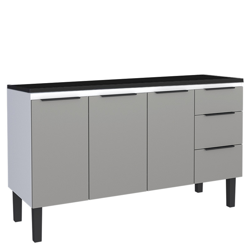 Balcão de Aço Com Tampo de Madeira 153x85x50cm Júpiter 160 Cozimax Cinza/Preto