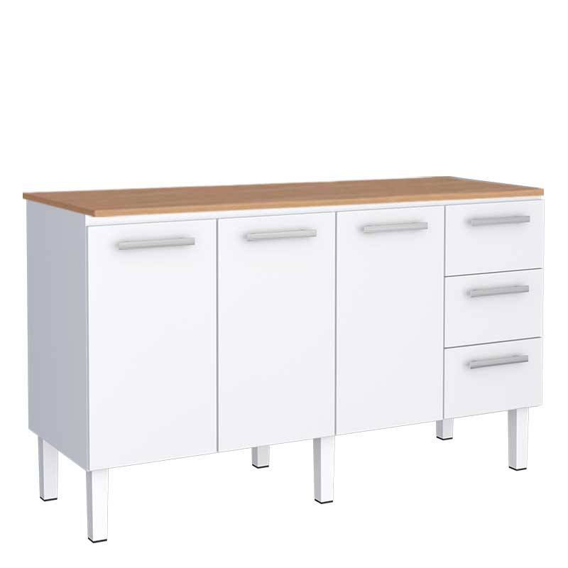 Balcão de Aço Cozinha 153x92x52cm 3 Gavetas Com Tampo Jequitiba Vênus 160 Cozimax Branco