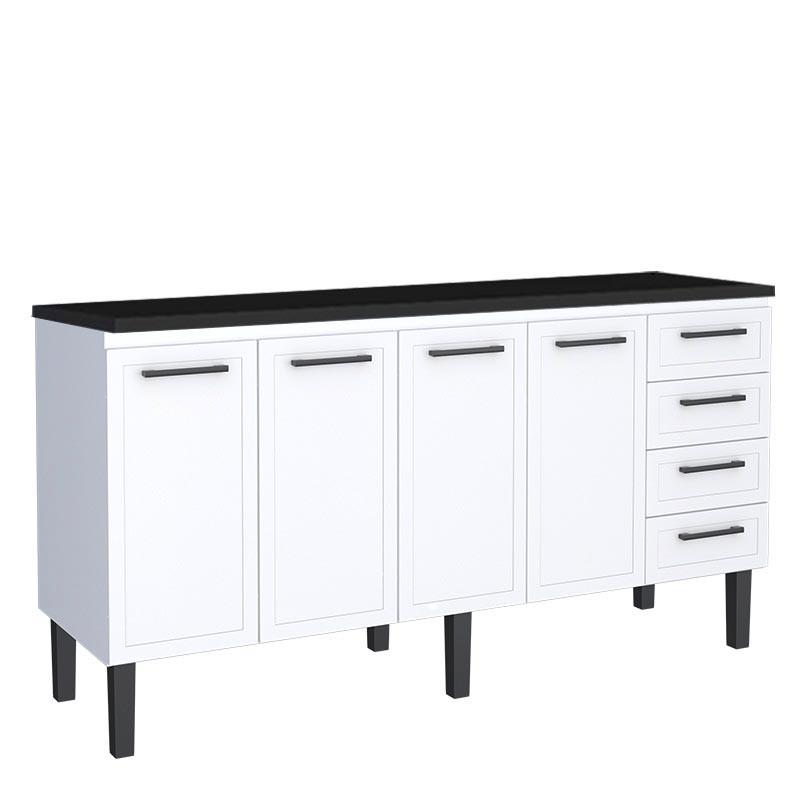 Balcão de Aço Com Tampo Madeira 192x91x52cm 4 Portas 4 Gavetas Juno 200 Cozimax Branco/Preto