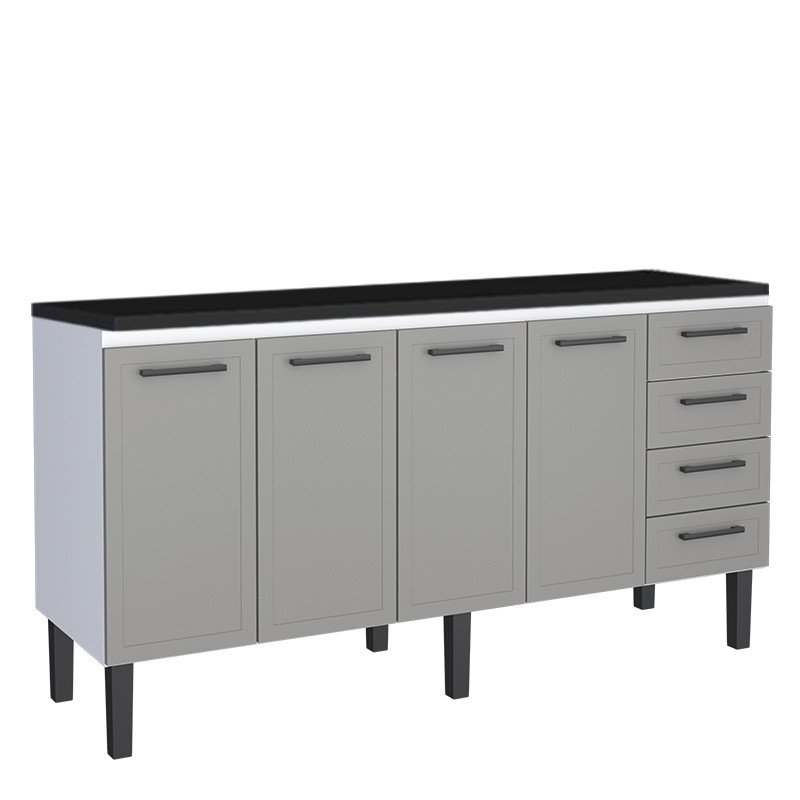 Balcão de Aço Com Tampo Madeira 192x91x52cm 4 Portas 4 Gavetas Juno 200 Cozimax Cinza/Preto
