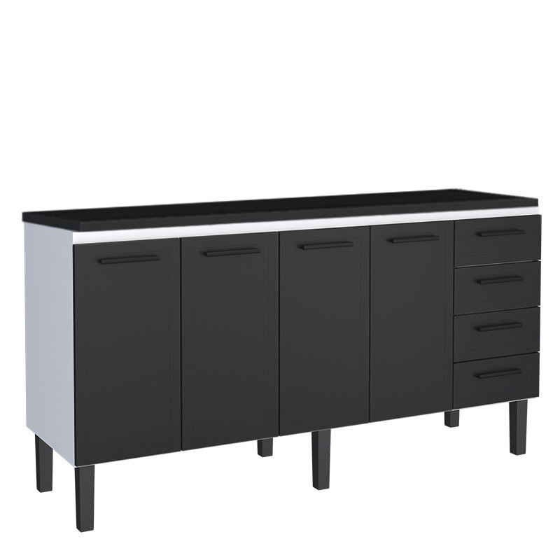 Balcão de Aço Com Tampo Madeira 192x91x52cm 4 Portas 4 Gavetas Juno 200 Cozimax Preto/Preto