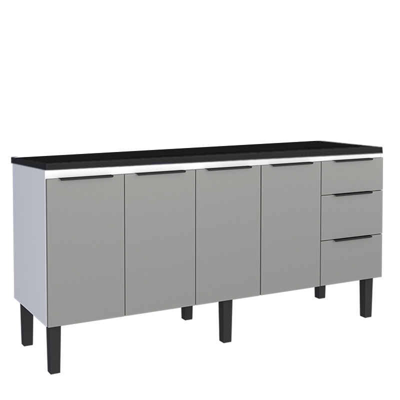 Balcão de Aço Com Tampo de Madeira 174x85x50cm Júpiter 180 Cozimax Cinza/Preto