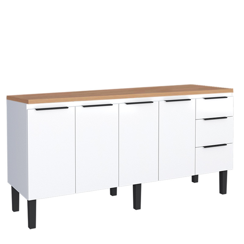 Balcão de Aço Com Tampo de Madeira 192x85x50cm Júpiter 200 Cozimax Branco/Jequitiba