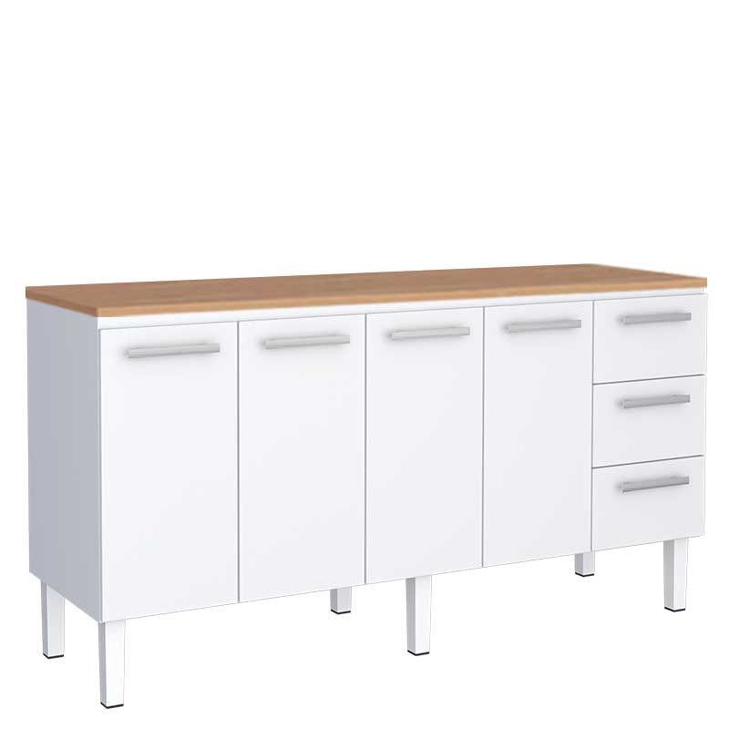 Balcão de Aço Cozinha 174x92x52cm 3 Gavetas Com Tampo Jequitiba Vênus 180 Cozimax Branco