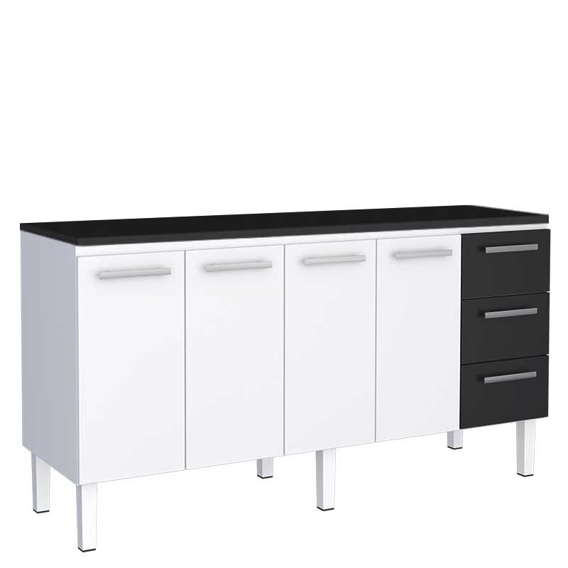 Balcão de Aço Cozinha 192x92x52cm 3 Gavetas Com Tampo Preto Vênus 200 Cozimax Branco/Preto
