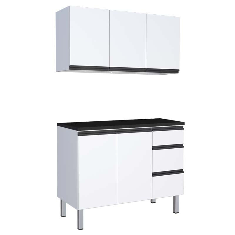 Cozinha Completa Balcão Com Tampo e Armário Aéreo Gaia 120 Cozimax Branco 