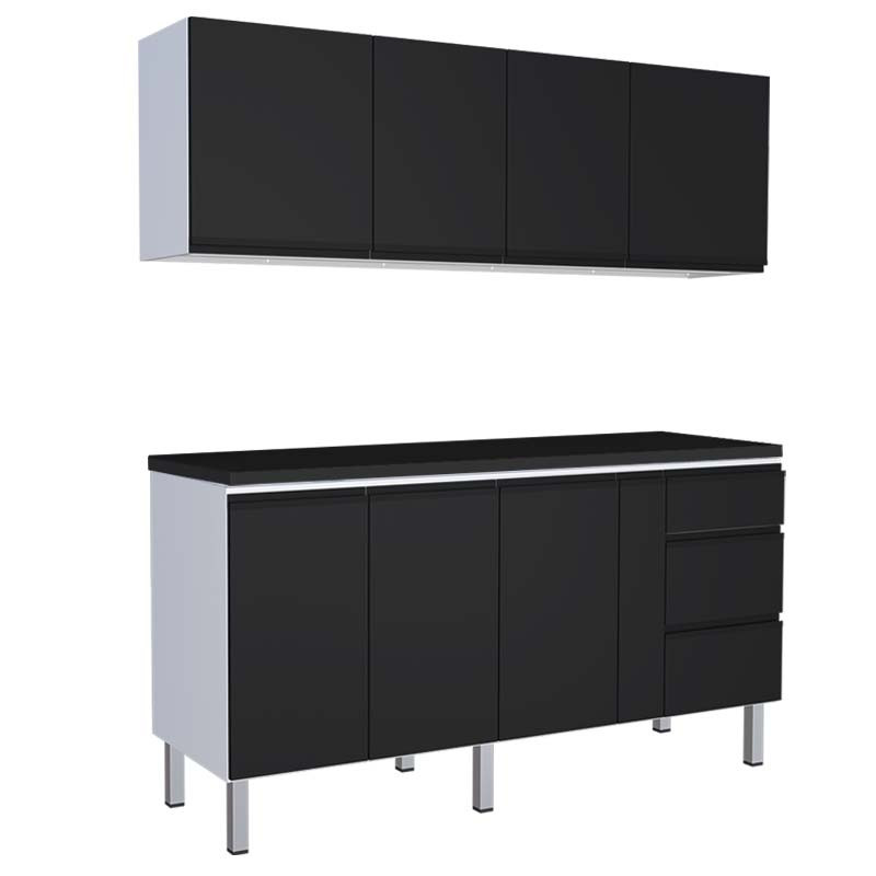 Cozinha Completa Balcão Com Tampo e Armário Aéreo Gaia 200 Cozimax Preto