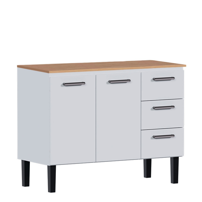 Balcão de Aço Com Tampo Madeira Jequitiba 117x92x52cm Novo Vênus 120 Cozimax Branco