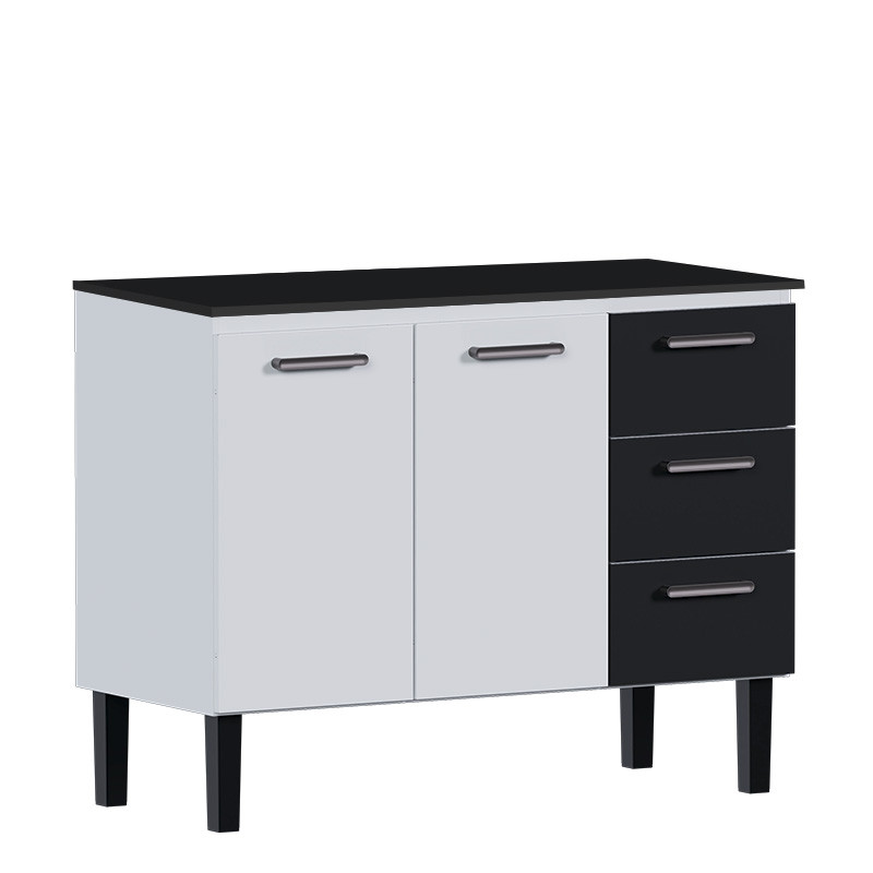 Balcão de Aço Com Tampo Madeira Preto 117x92x52cm Novo Vênus 120 Cozimax Branco/Preto