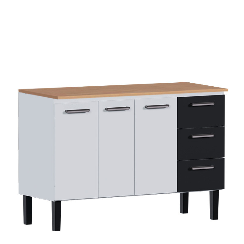 Balcão de Aço Com Tampo Madeira Jequitiba 134x92x52cm Novo Vênus 140 Cozimax Branco/Preto