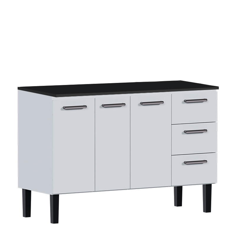 Balcão de Aço Com Tampo Madeira Preto 134x92x52cm Novo Vênus 140 Cozimax Branco