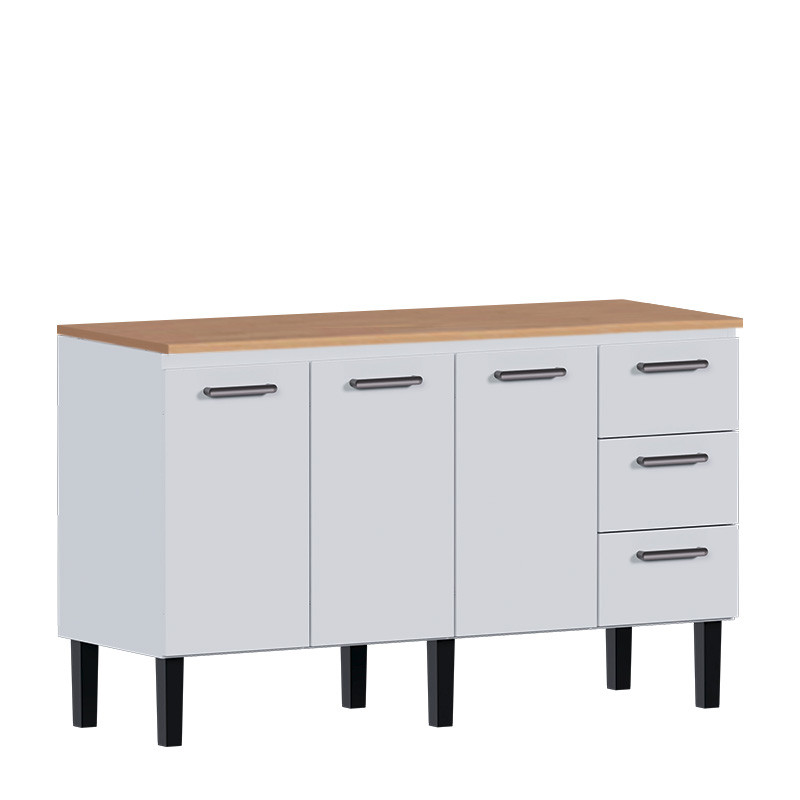 Balcão de Aço Com Tampo Madeira Jequitiba 144x92x52cm Novo Vênus 150 Cozimax Branco