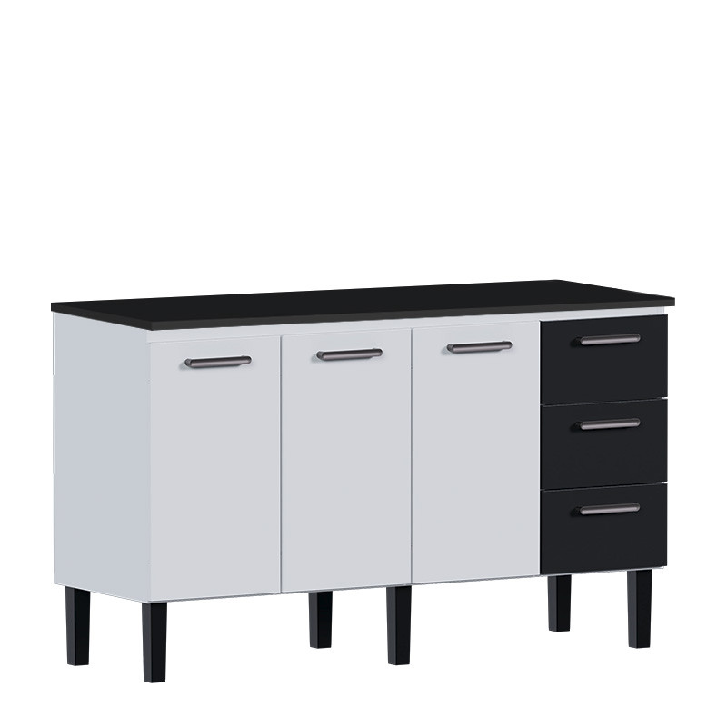 Balcão de Aço Com Tampo Madeira Preto 153x92x52cm Novo Vênus 160 Cozimax Branco/Preto