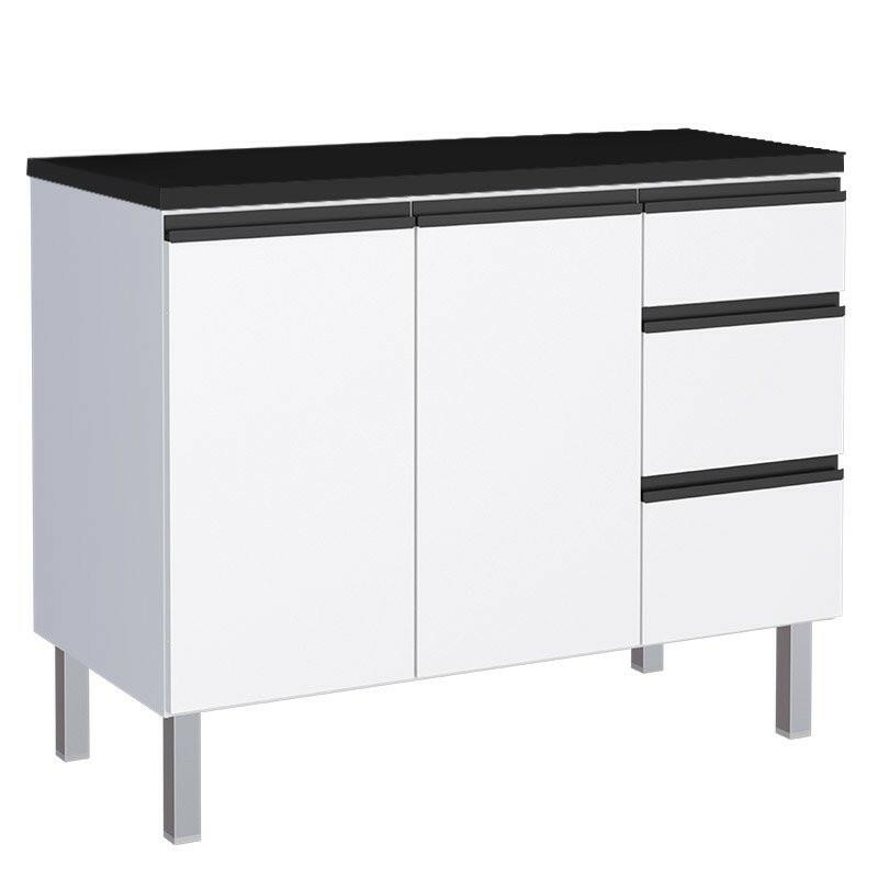 Balcão Para Cozinha de Aço 2 Portas 3 Gavetas e Porta Tempero Gaia 120cm Com Tampo Cozimax Branco 