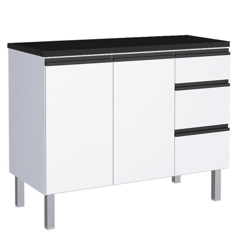 Balcão Para Cozinha de Aço 2 Portas 3 Gavetas e Porta Tempero Gaia 140cm Com Tampo Cozimax Branco 
