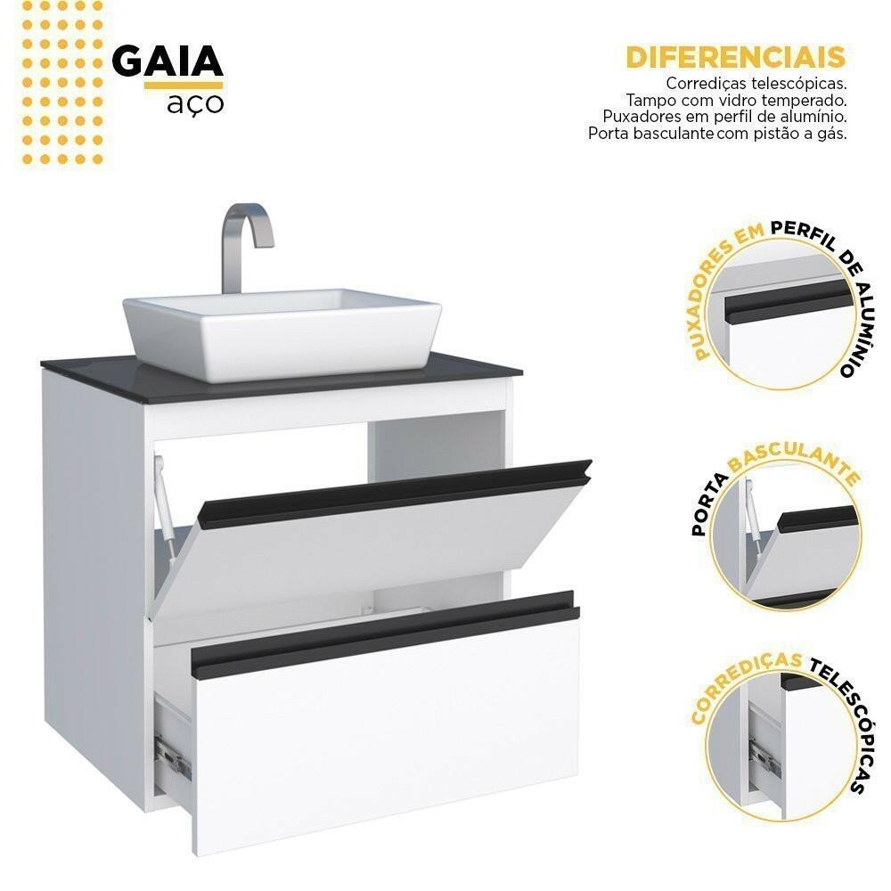 Gabinete Para Banheiro Aço Gaia 60 com Cuba Louça Linea Cozimax Branco