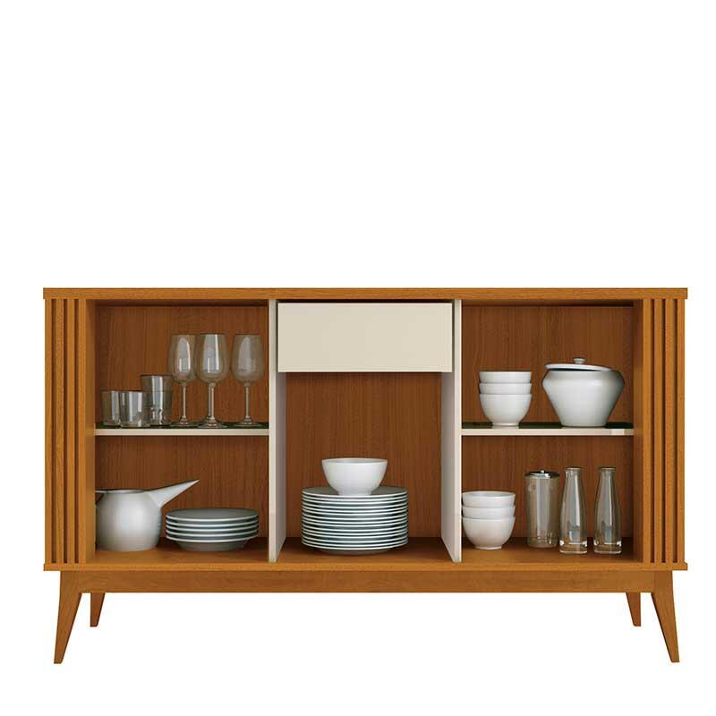 Balcão Buffet Sala Jantar 3 Portas 1 Gaveta Argo 140cm EDN Cedro/Off White
