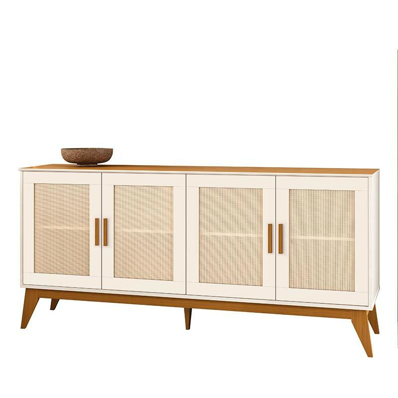 Buffet Sala Jantar Ratan 4 Portas 172cm Andorra EDN Off White/Cedro