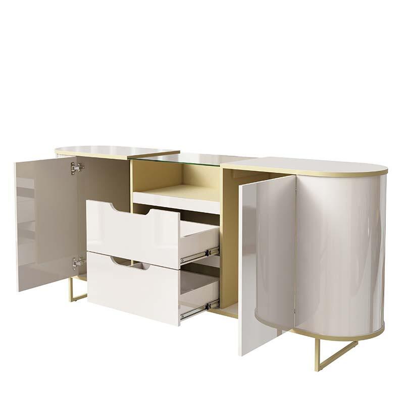 Buffet Sala Jantar 180cm Tampo Vidro Atlanta Lukaliam Off White/Dourado
