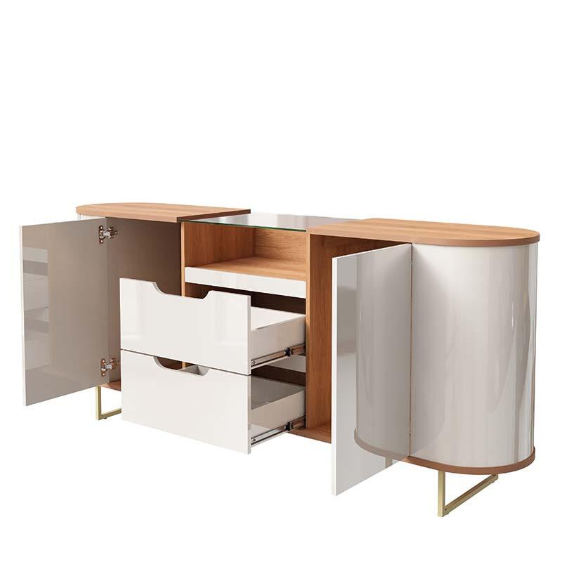Buffet Sala Jantar 180cm Tampo Vidro Atlanta Lukaliam Off White/Jequitiba