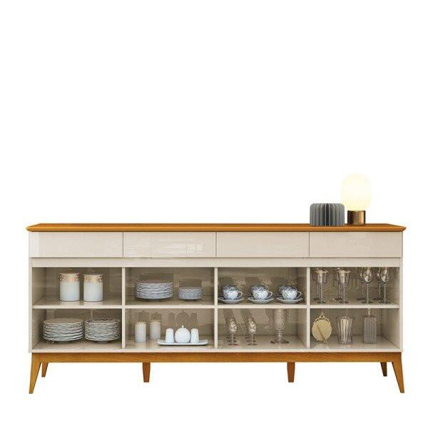 Buffet 190cm Sala Jantar 4 Portas 4 Gavetas Magnum EDN Off White/Cedro