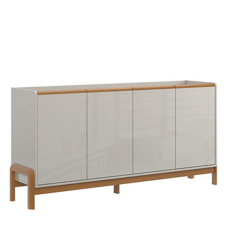 Buffet Balcão 170cm com 4 Portas Pés de Madeira Elegance Lukaliam Off White/Jequitiba