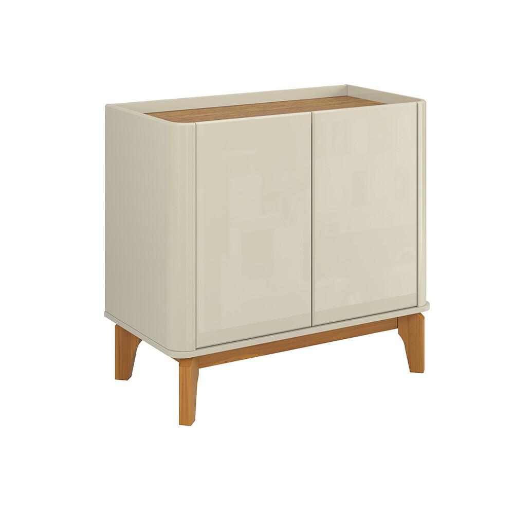 Buffet Balcão Pequeno 90cm Sala com 2 Portas Flip 90 Patrimar Off White/Cumaru