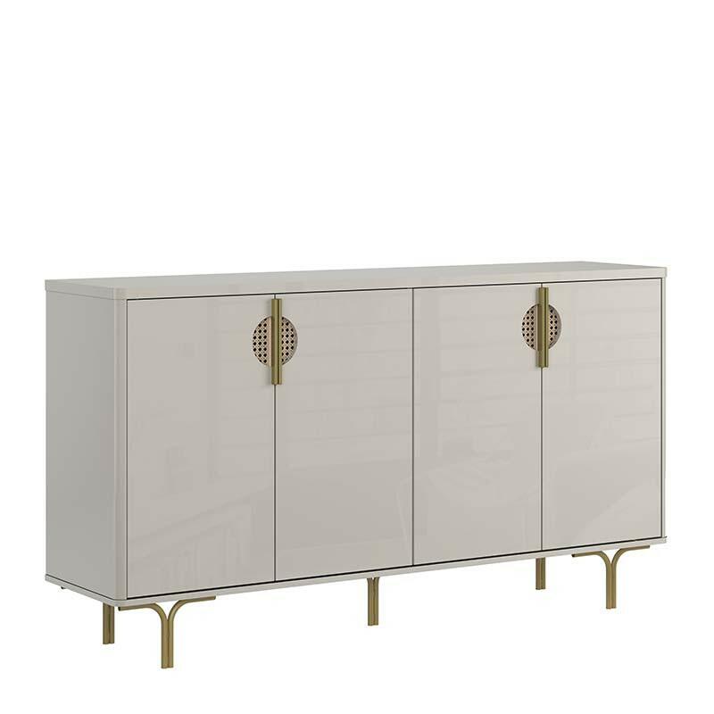 Buffet Balcão 160cm 4 Portas Pés Ferro Marsala Lukaliam Off White