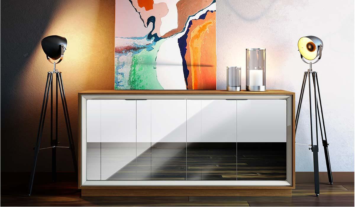 Buffet 4 Portas Com Espelho Sala de Jantar 1.60 Ópera Imcal Off White/Freijó