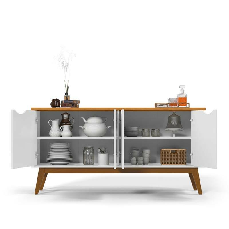 Buffet Aparador 160cm 4 Portas Pés Madeira Prism Patrimar Branco/Cinamomo