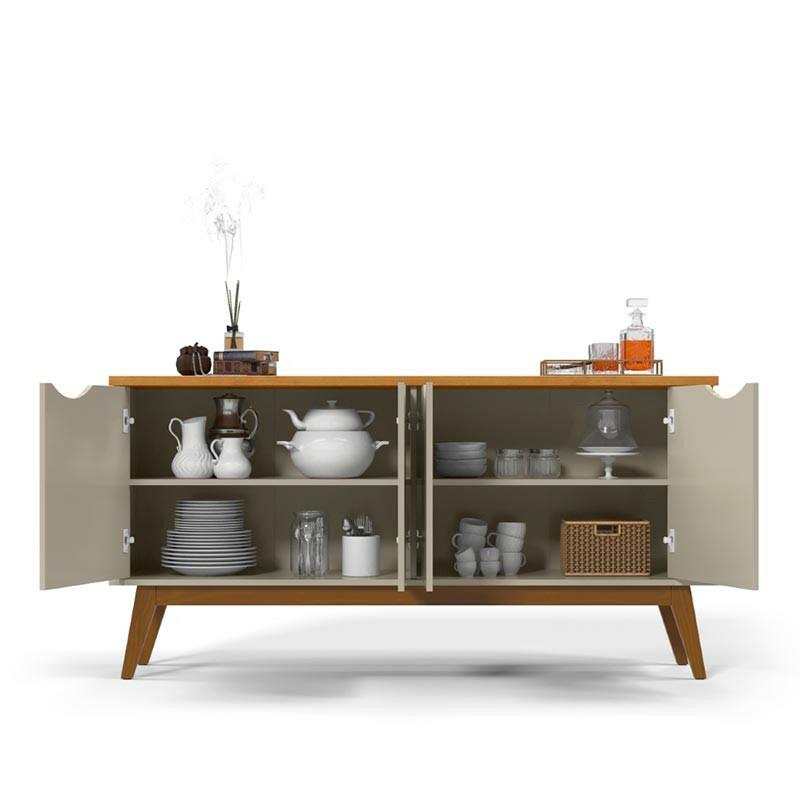 Buffet Aparador 160cm 4 Portas Pés Madeira Prism Patrimar Off White/Cinamomo